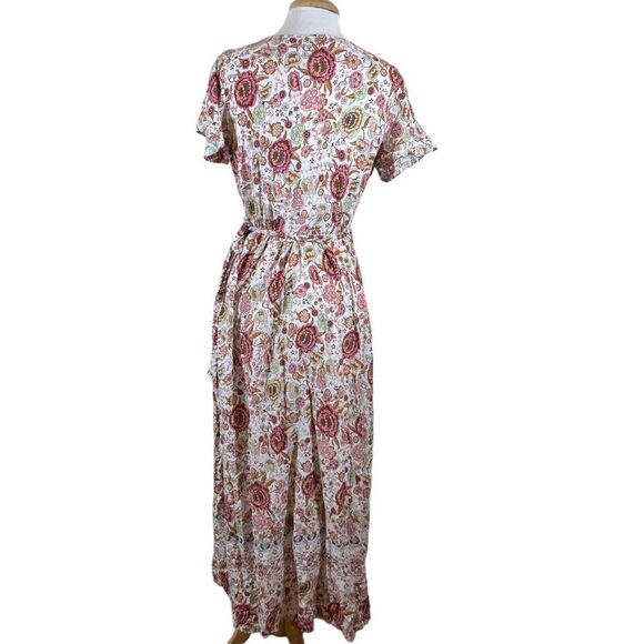 PrettyGarden Maxi Dress Women's XL Multicolor Floral Rayon Short Sleeves V-Neck - Picture 2 of 10